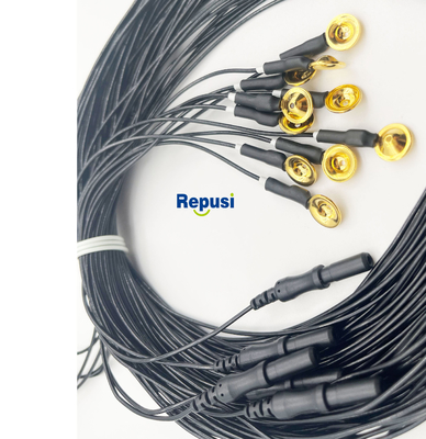 Électrodes EEG à coupe réutilisables avec plaque dorée et câble de 3 m